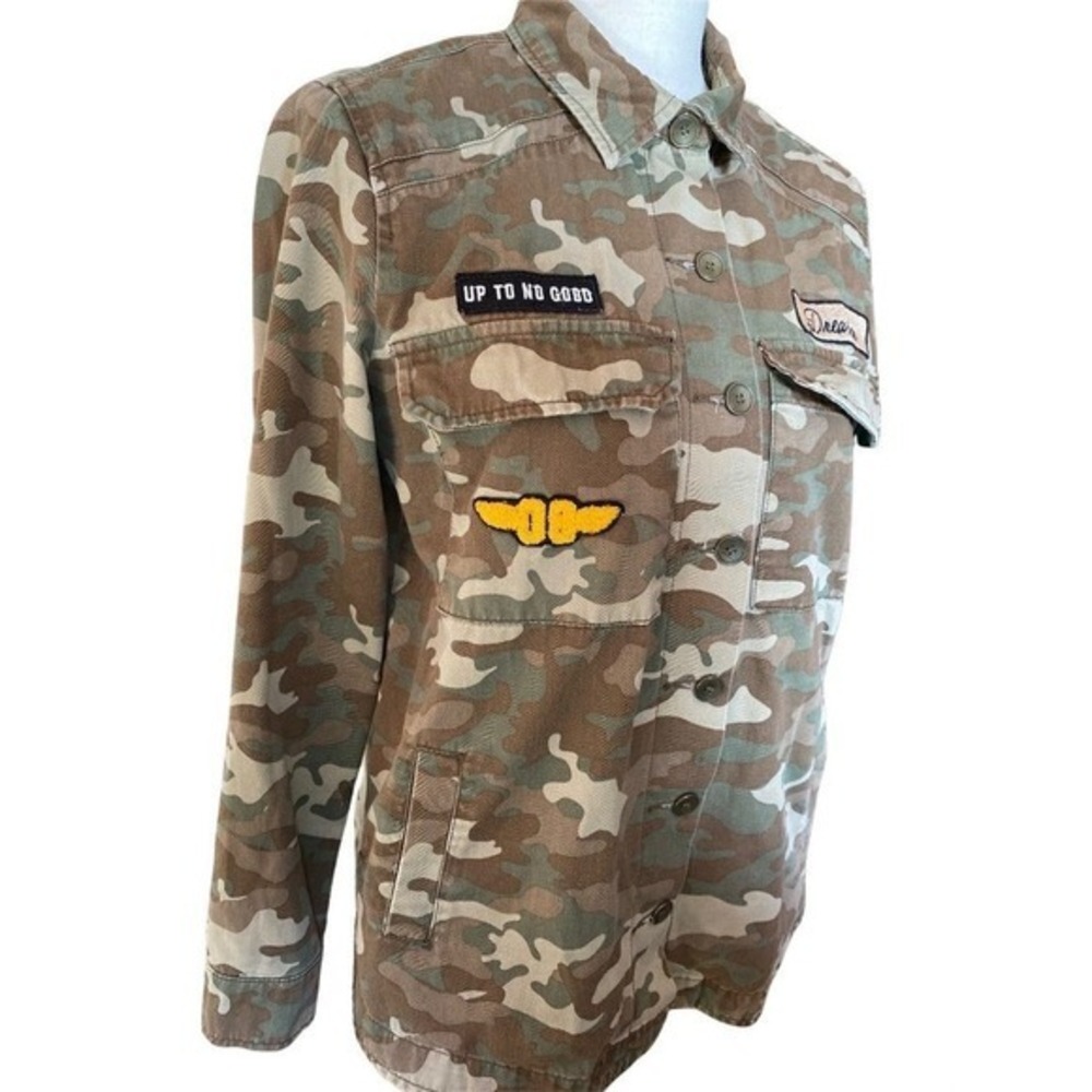 Camo Print Button Down Shirt Jacket with Patches, Military Style, Casual Small - Picture 4 of 14